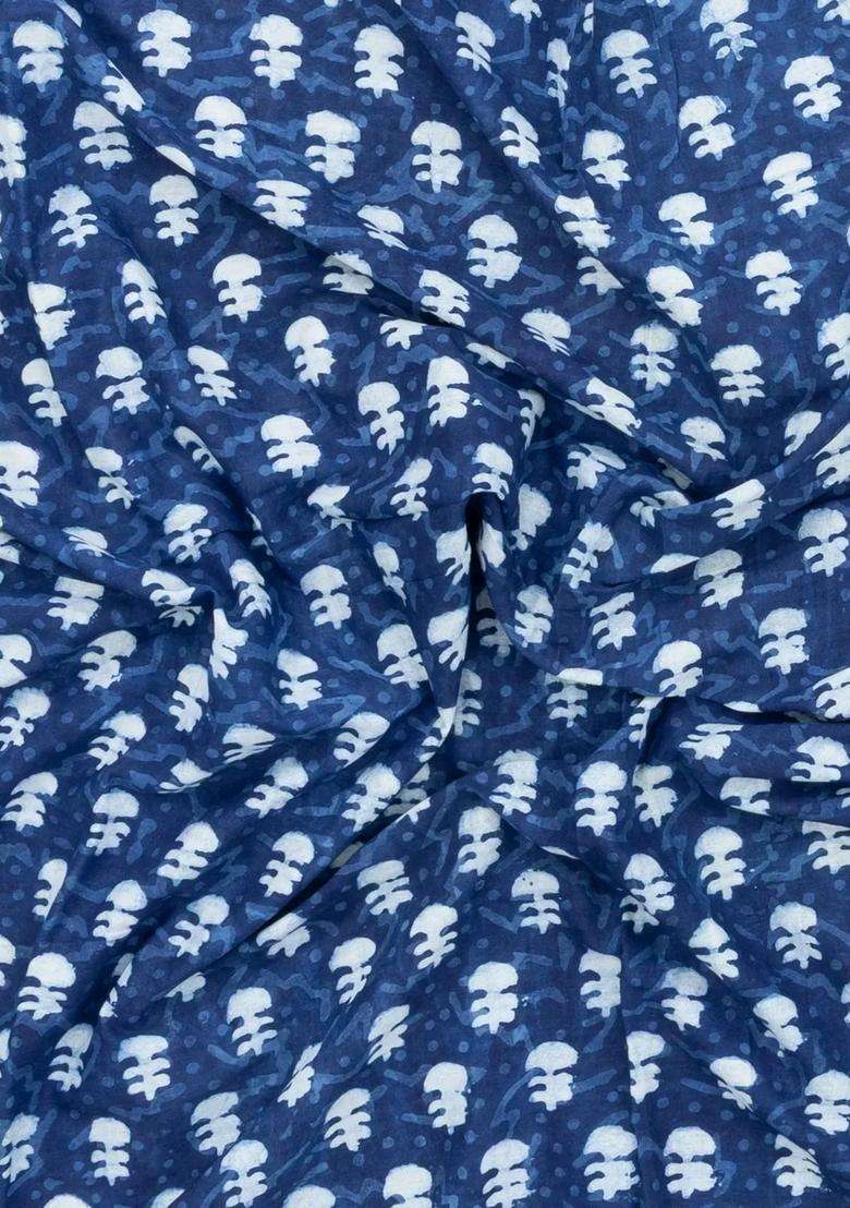 Indigo Printed Jaipur Cotton Saree With Tie Dye Motifs For Women - Indya