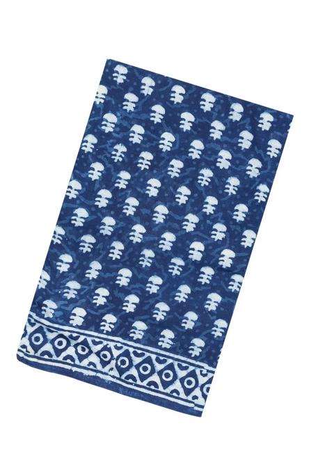 Indigo Printed Jaipur Cotton Saree With Tie Dye Motifs For Women