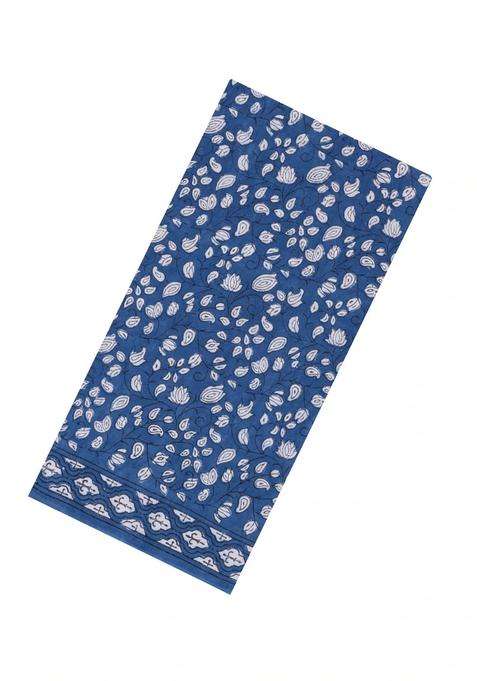 Blue Printed Jaipur Cotton Saree With Floral Motifs For Women