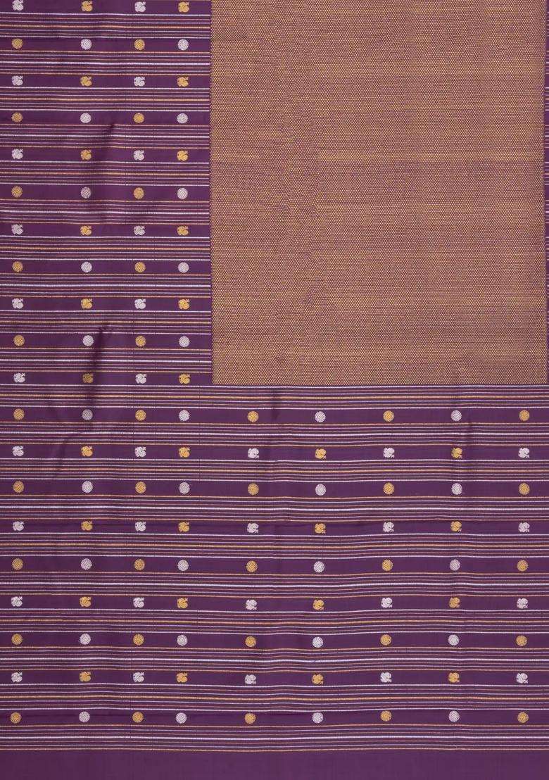 Dark Purple Handloom Kanchipuram Silk Saree With Coin Motifs With Buttas And Brocade Design For Women - Indya