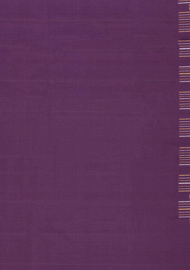 Dark Purple Handloom Kanchipuram Silk Saree With Coin Motifs With Buttas And Brocade Design For Women - Indya