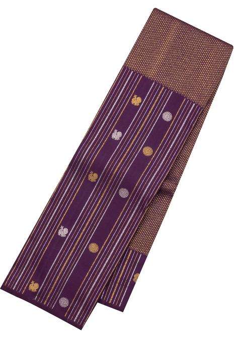 Dark Purple Handloom Kanchipuram Silk Saree With Coin Motifs With Buttas And Brocade Design For Women