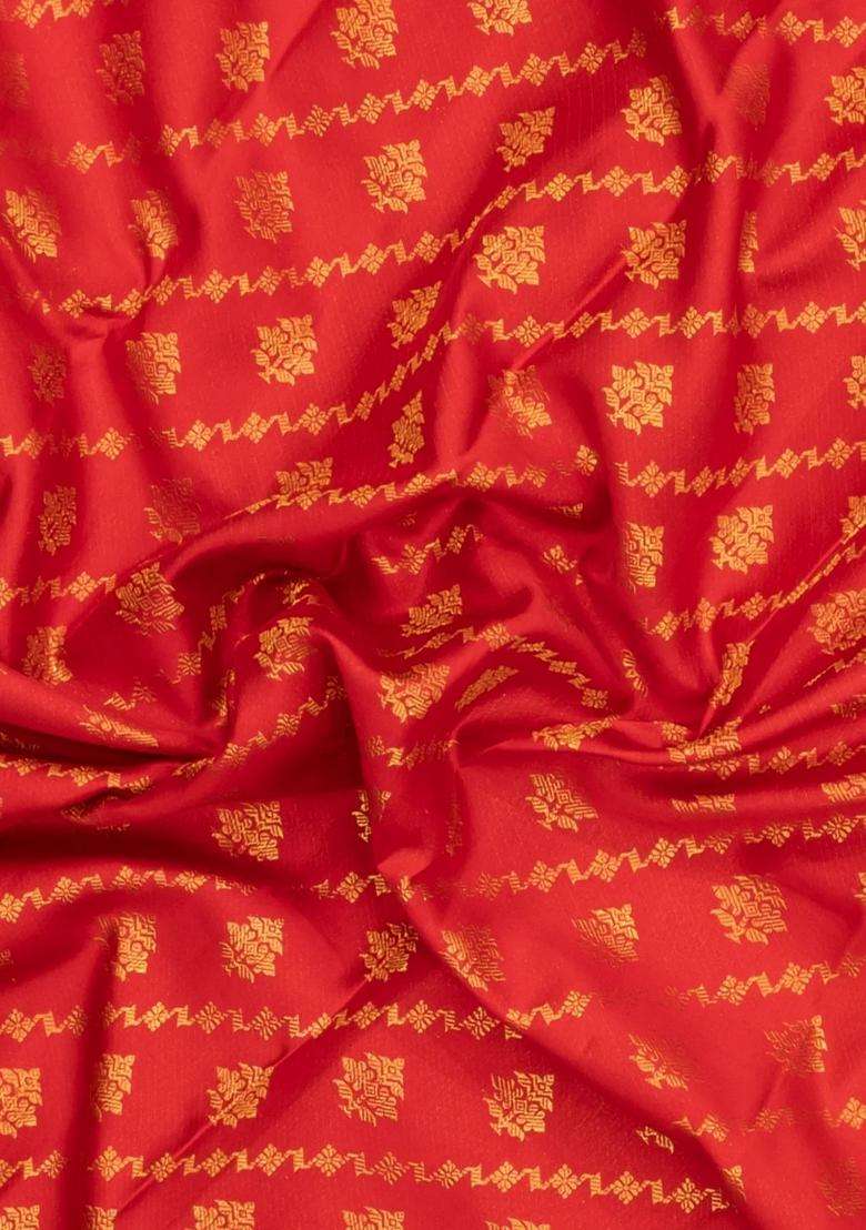 Red Handloom Kanchipuram Silk Saree With Meena Border With Buttas And Brocade Design For Women - Indya