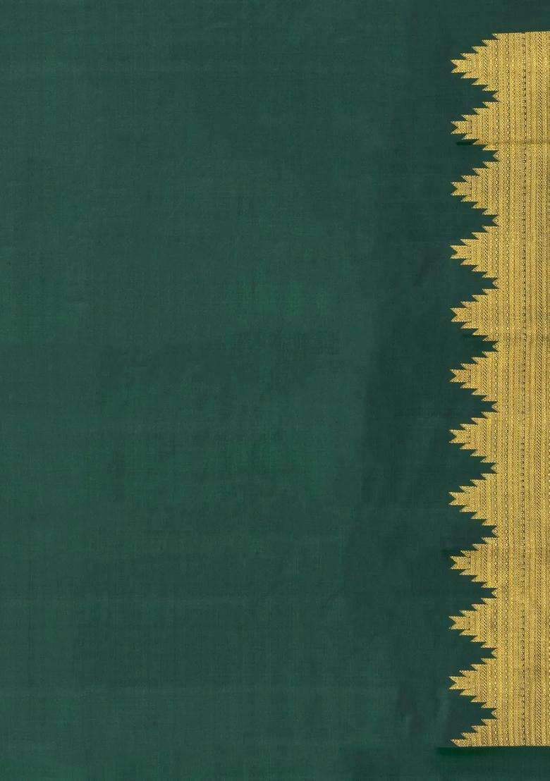 Dark Green Handloom Kanchipuram Silk Saree With Mango Buttas With Buttas And Brocade Design For Women - Indya
