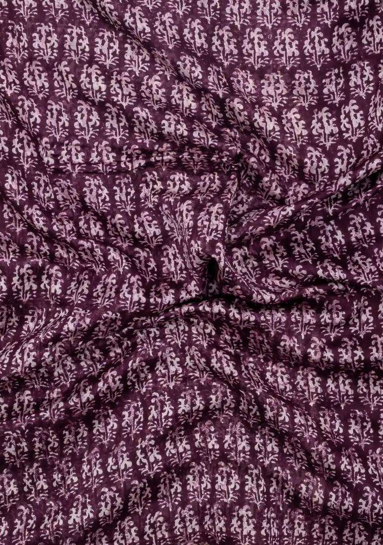Lilac Printed Chanderi Cotton Saree With Zari Border For Women - Indya