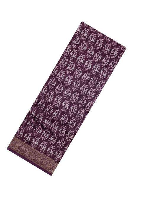Lilac Printed Chanderi Cotton Saree With Zari Border For Women