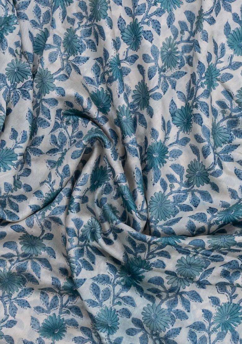 Indigo Printed Chanderi Cotton Saree With Zari Border For Women - Indya