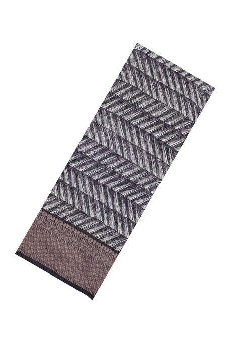 Black Printed Chanderi Cotton Saree With Zari Border For Women