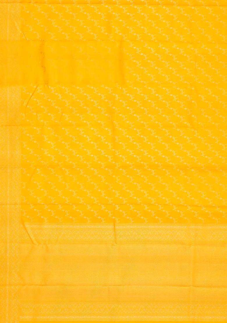 Yellow Handloom Kanchipuram Silk Saree With Meena Border With Buttas And Brocade Design For Women - Indya