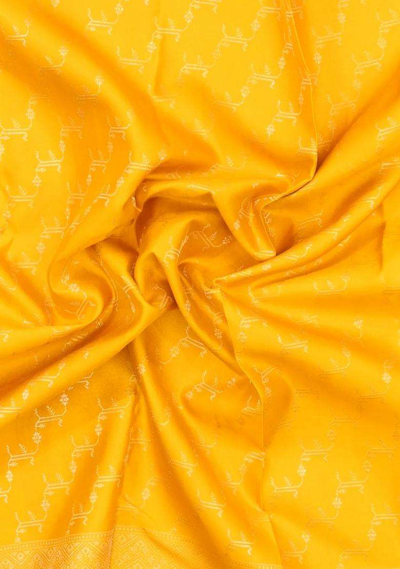 Yellow Handloom Kanchipuram Silk Saree With Meena Border With Buttas And Brocade Design For Women - Indya