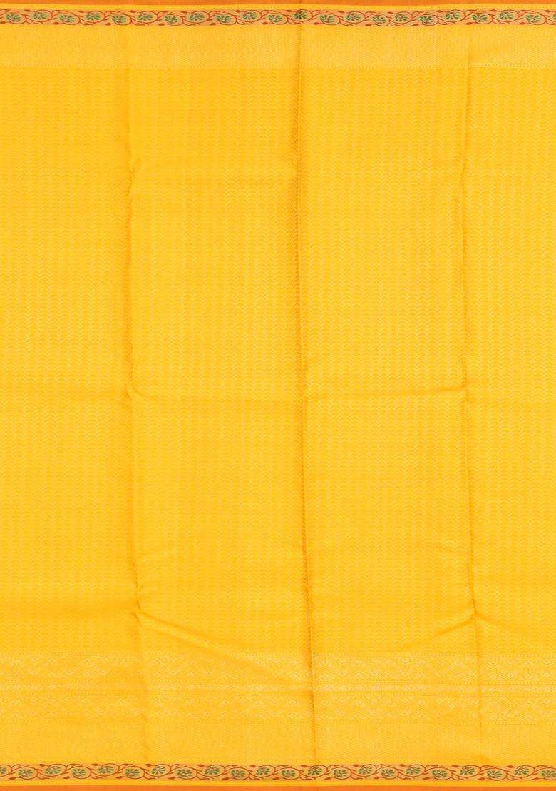 Yellow Handloom Kanchipuram Silk Saree With Meena Border With Buttas And Brocade Design For Women - Indya