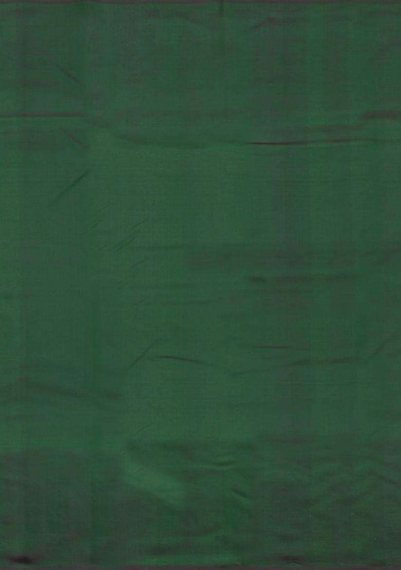 Dark Green Handloom Kanchipuram Silk Saree With Buttas Temple Border With Korvai And Temple Border Design For Women - Indya