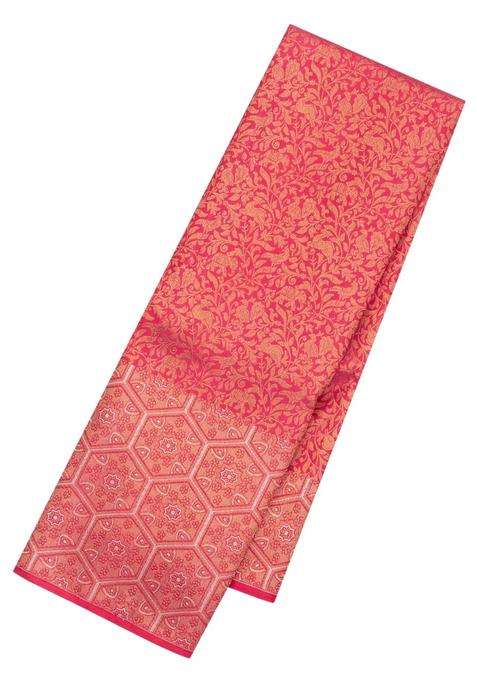 Pink Handloom Kanchipuram Silk Saree With Vanasingaram Motifs With Buttas And Brocade Design For Women