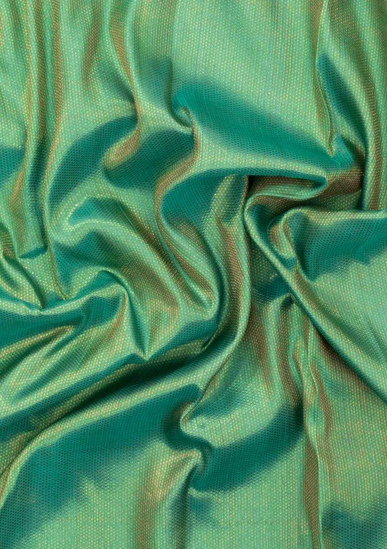 Green Handloom Korvai Kanchipuram Silk Saree With Contrast Meena Border With Korvai And Temple Border Design For Women - Indya