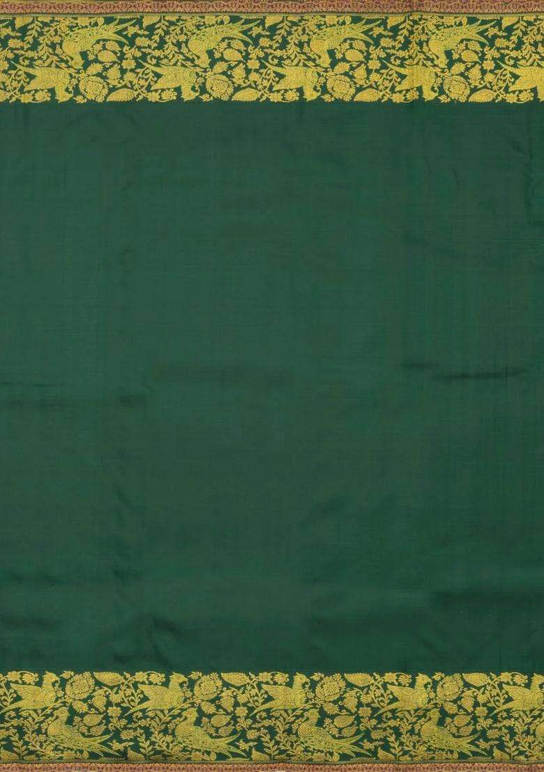 Red Handloom Korvai Kanchipuram Silk Saree With Contrast Border With Korvai And Temple Border Design For Women - Indya