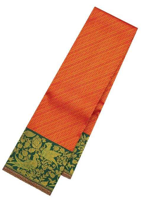 Red Handloom Korvai Kanchipuram Silk Saree With Contrast Border With Korvai And Temple Border Design For Women