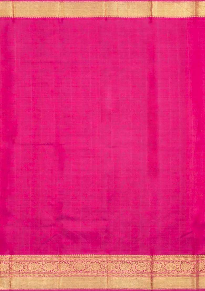 Pink Handloom Korvai Kanchipuram Silk Saree With Meena Floral Border With Korvai And Temple Border Design For Women - Indya