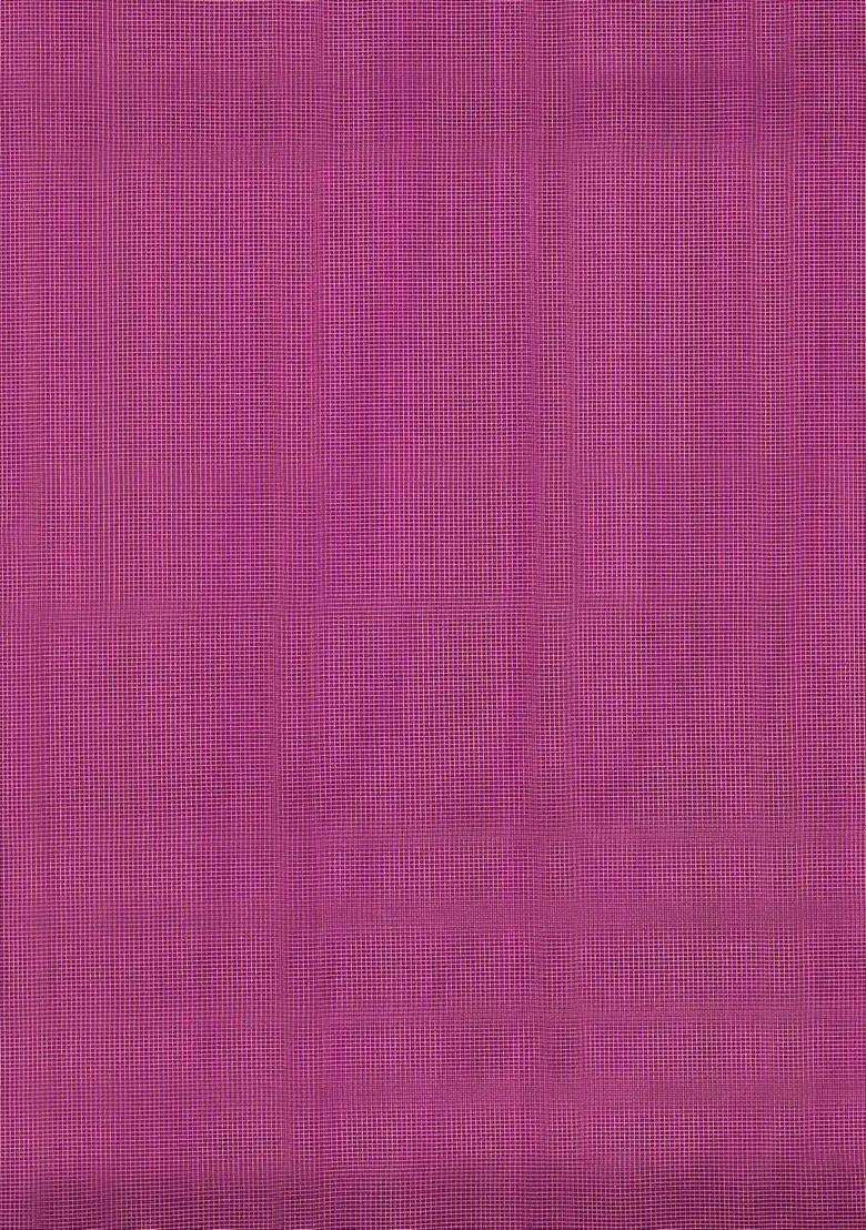Magenta Handloom Kanchipuram Silk Saree With Zari Checks With Checks And Stripes Design For Women - Indya