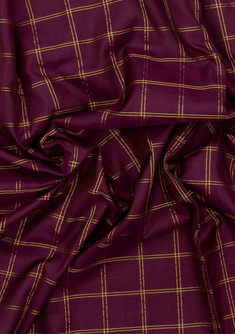 Maroon Handloom Uppada Silk Saree With Checks Meena Pallu With Checks And Stripes Design For Women - Indya