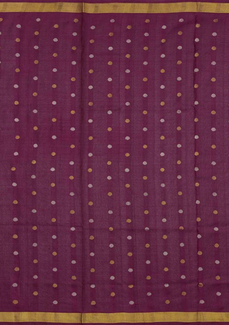 Maroon Handloom Uppada Silk Saree With Checks Meena Pallu With Checks And Stripes Design For Women - Indya