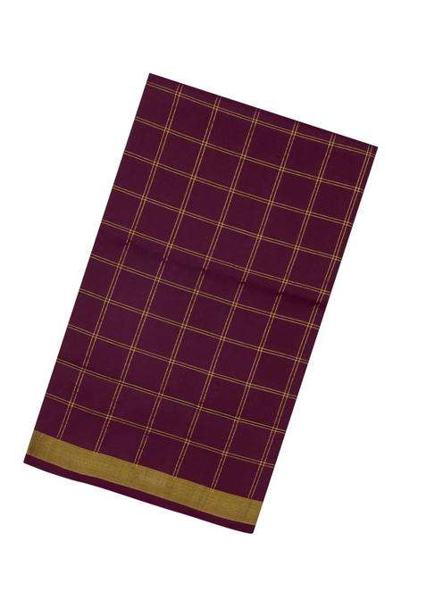 Maroon Handloom Uppada Silk Saree With Checks Meena Pallu With Checks And Stripes Design For Women