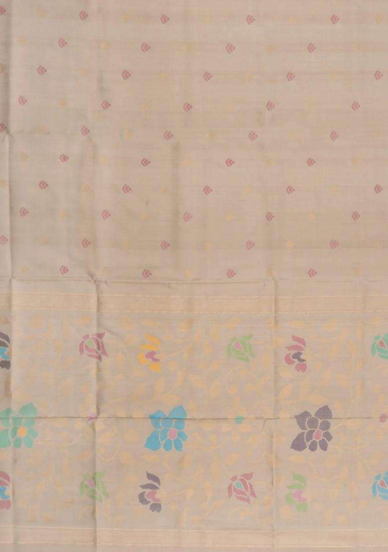 Taupe Handloom Uppada Silk Saree With Buttas Meena Pallu With Buttas And Brocade Design For Women - Indya