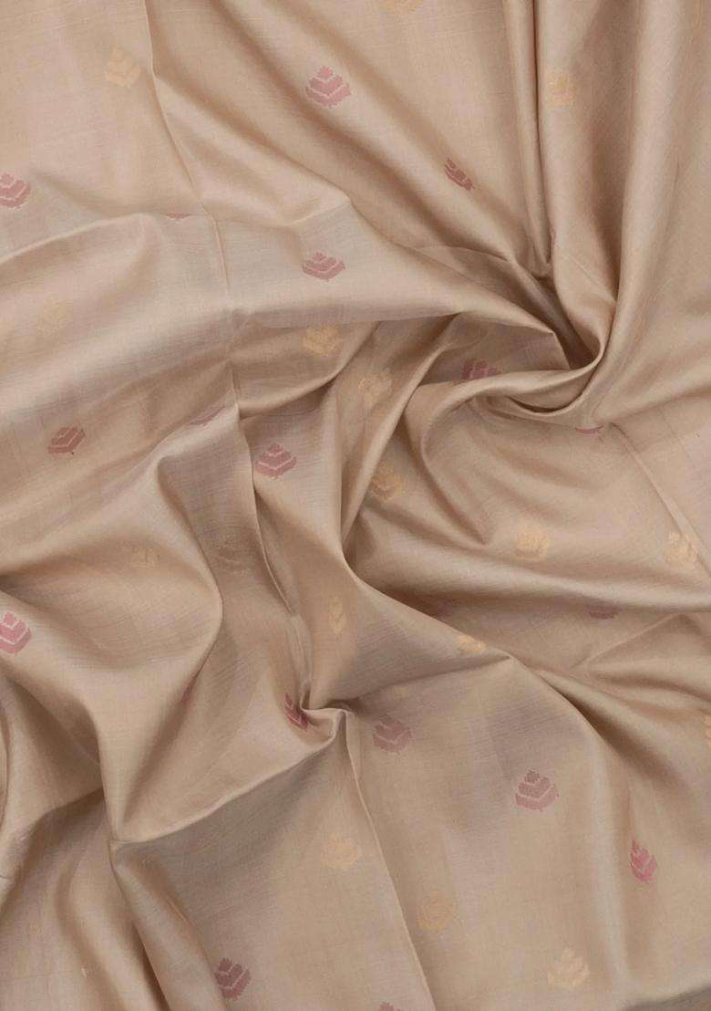 Taupe Handloom Uppada Silk Saree With Buttas Meena Pallu With Buttas And Brocade Design For Women - Indya