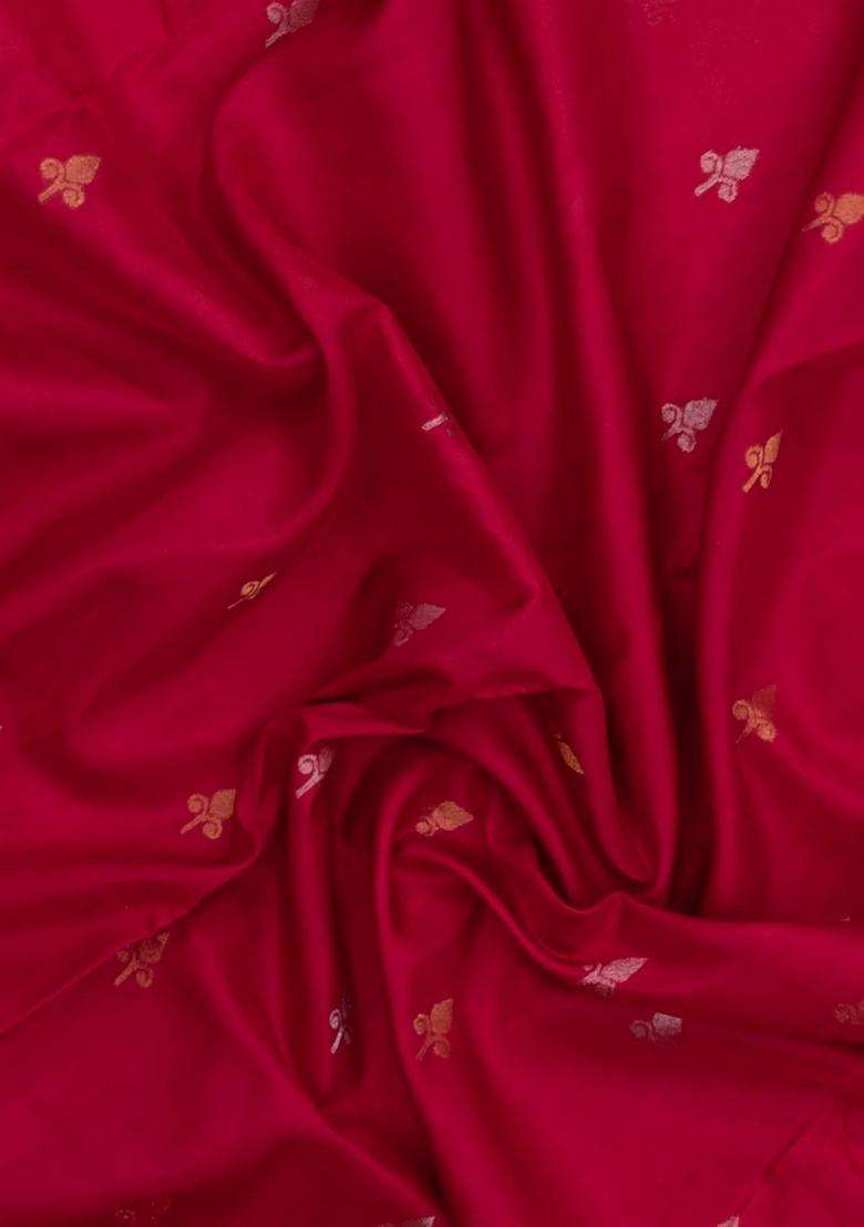 Red Handloom Uppada Silk Saree With Buttas Meena Pallu With Buttas And Brocade Design For Women - Indya