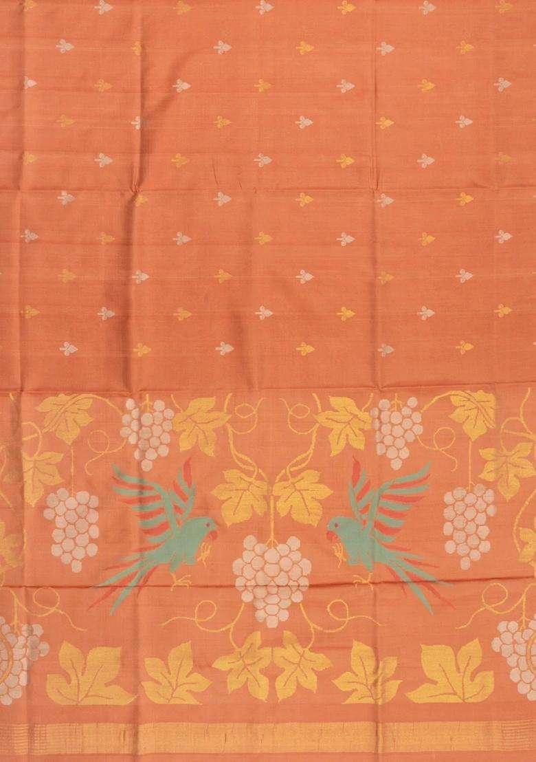 Dusty Peach Handloom Uppada Silk Saree With Buttas Meena Pallu With Buttas And Brocade Design For Women - Indya