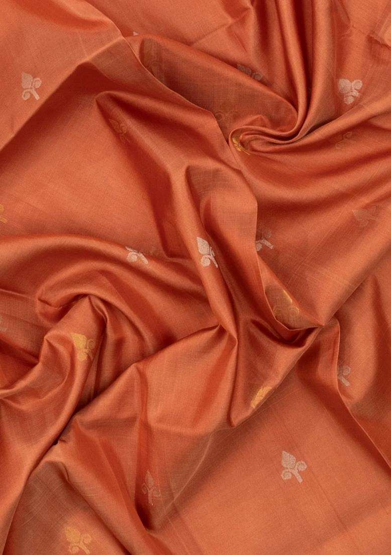 Dusty Peach Handloom Uppada Silk Saree With Buttas Meena Pallu With Buttas And Brocade Design For Women - Indya