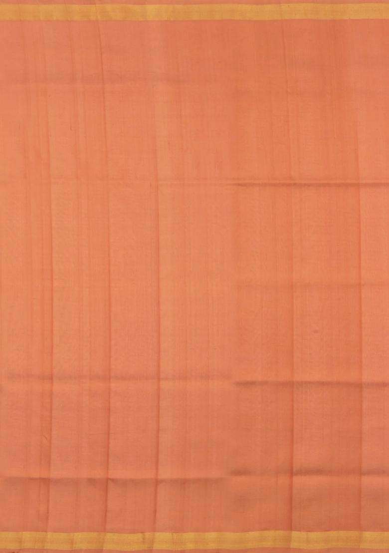 Dusty Peach Handloom Uppada Silk Saree With Buttas Meena Pallu With Buttas And Brocade Design For Women - Indya