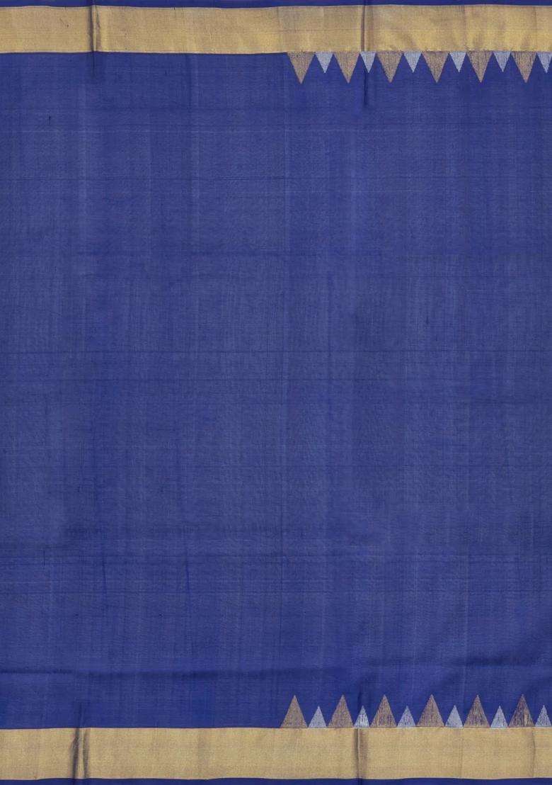 Dark Blue Handloom Uppada Silk Saree With Meena Floral Motifs With Buttas And Brocade Design For Women - Indya