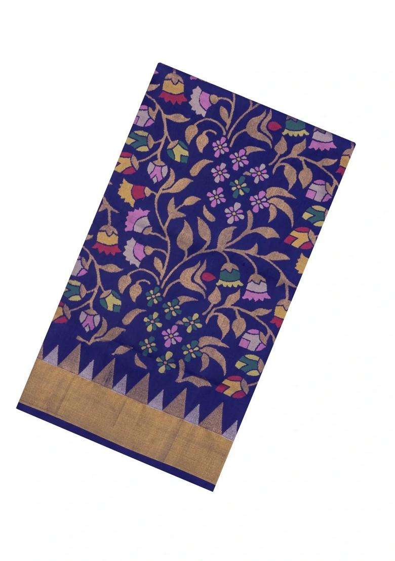 Violet Handloom Uppada Silk Saree With Meena Floral Motifs With Buttas And Brocade Design For Women - Indya