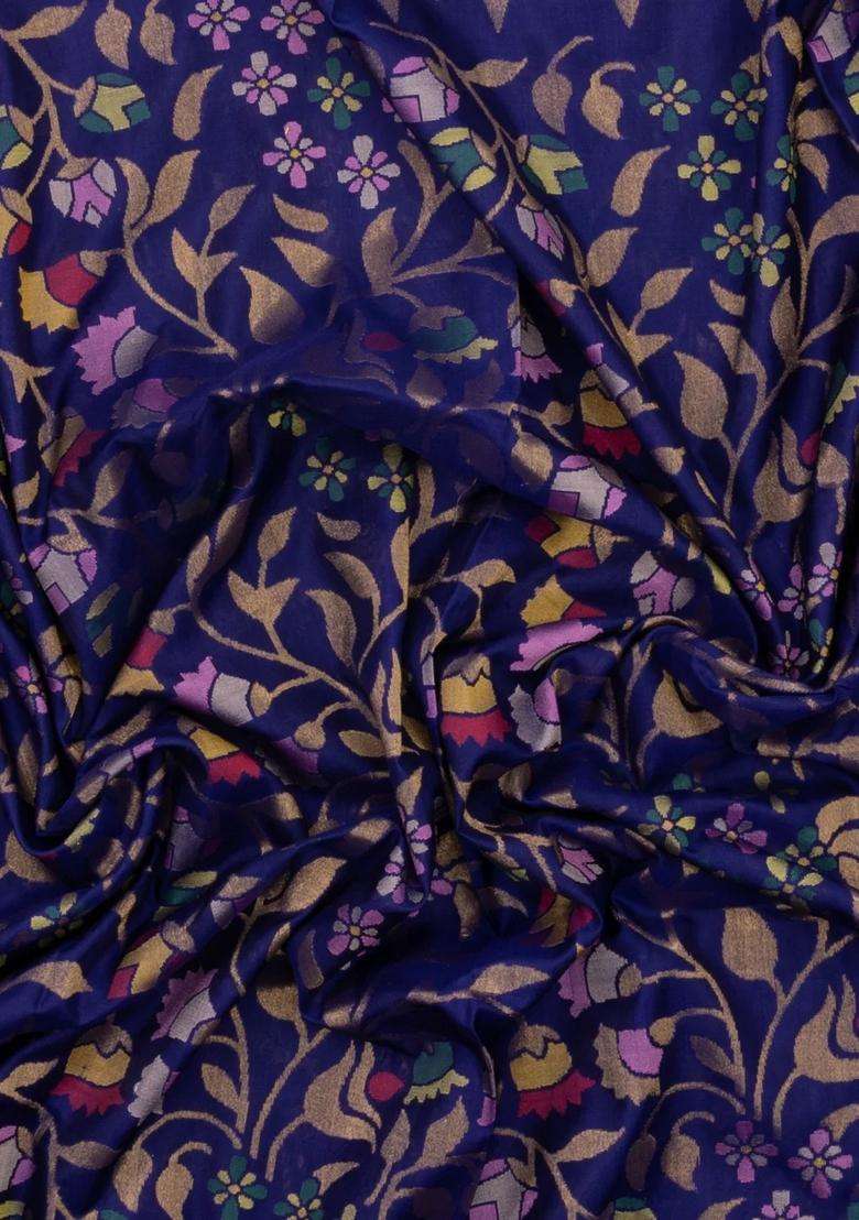Violet Handloom Uppada Silk Saree With Meena Floral Motifs With Buttas And Brocade Design For Women - Indya