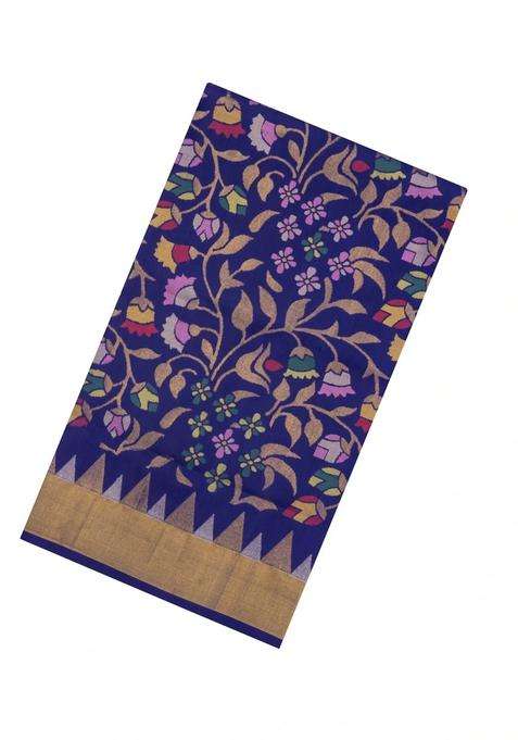 Violet Handloom Uppada Silk Saree With Meena Floral Motifs With Buttas And Brocade Design For Women