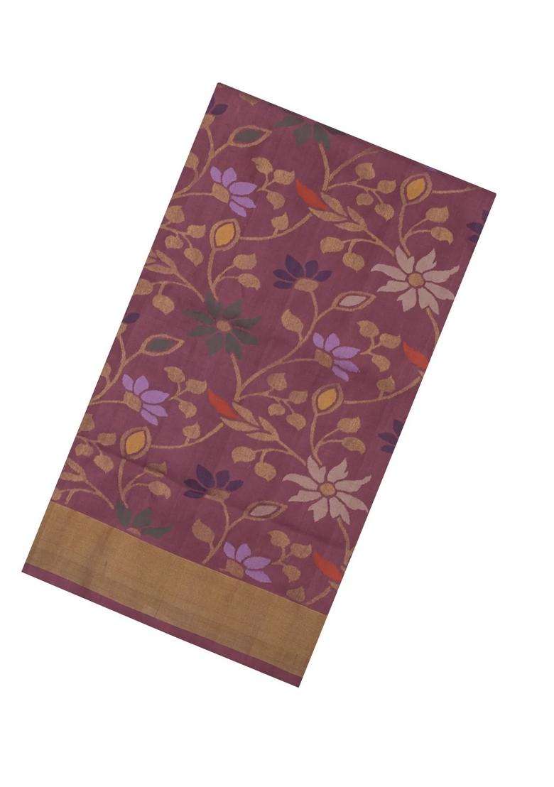Dusty Pink Handloom Uppada Silk Saree With Meena Floral Motifs With Buttas And Brocade Design For Women - Indya