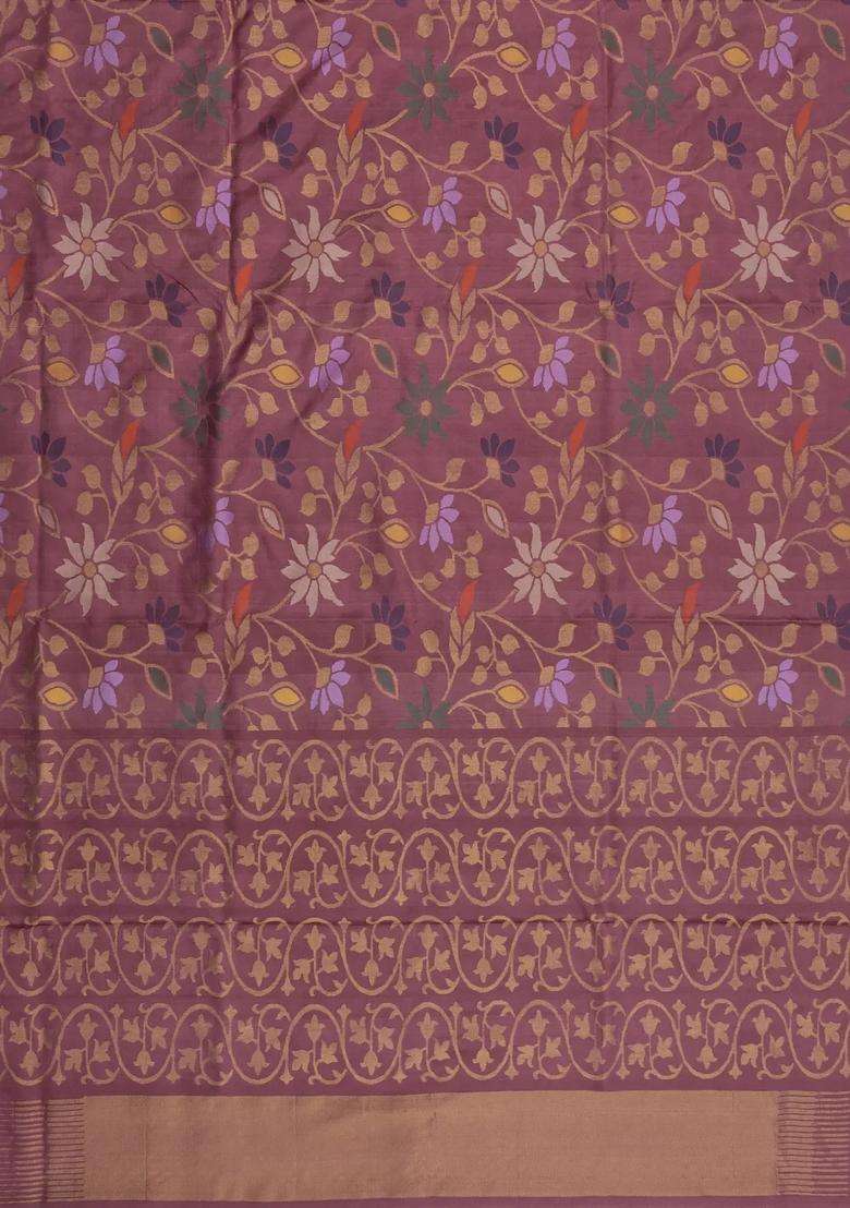 Dusty Pink Handloom Uppada Silk Saree With Meena Floral Motifs With Buttas And Brocade Design For Women - Indya