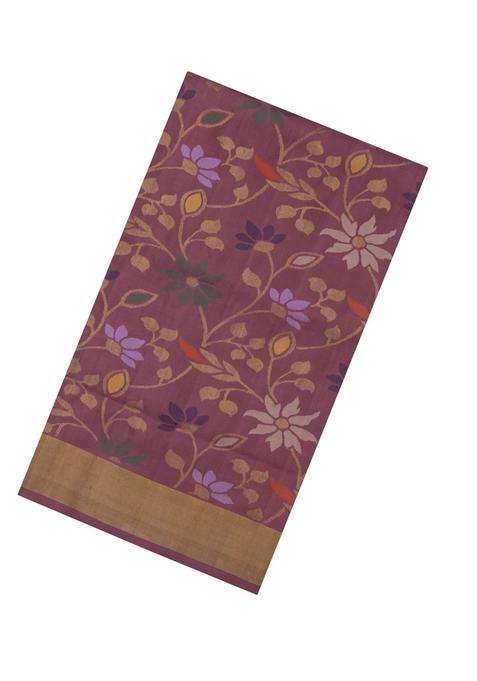 Dusty Pink Handloom Uppada Silk Saree With Meena Floral Motifs With Buttas And Brocade Design For Women