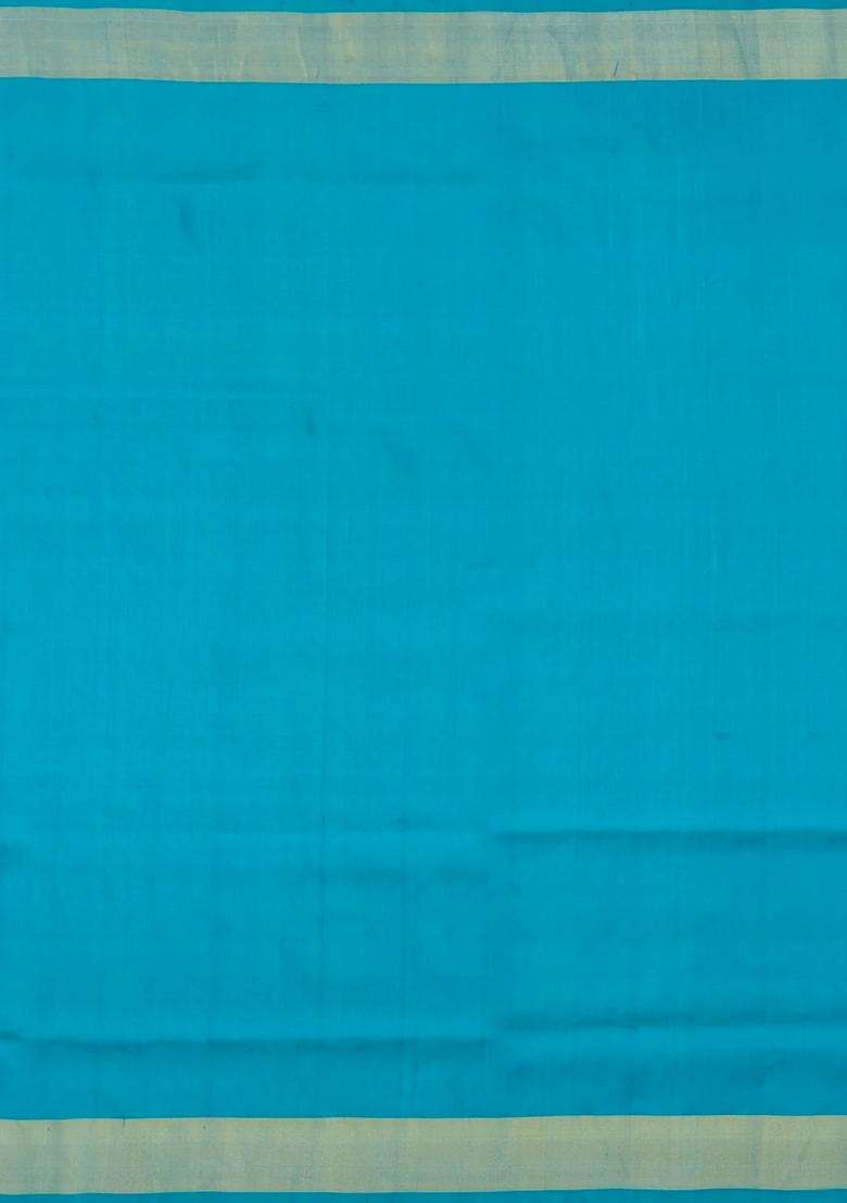 Cyan Handloom Uppada Silk Saree With Meena Floral Motifs With Buttas And Brocade Design For Women - Indya