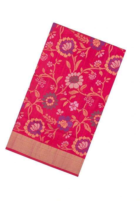 Pink Handloom Uppada Silk Saree With Meena Floral Motifs With Buttas And Brocade Design For Women