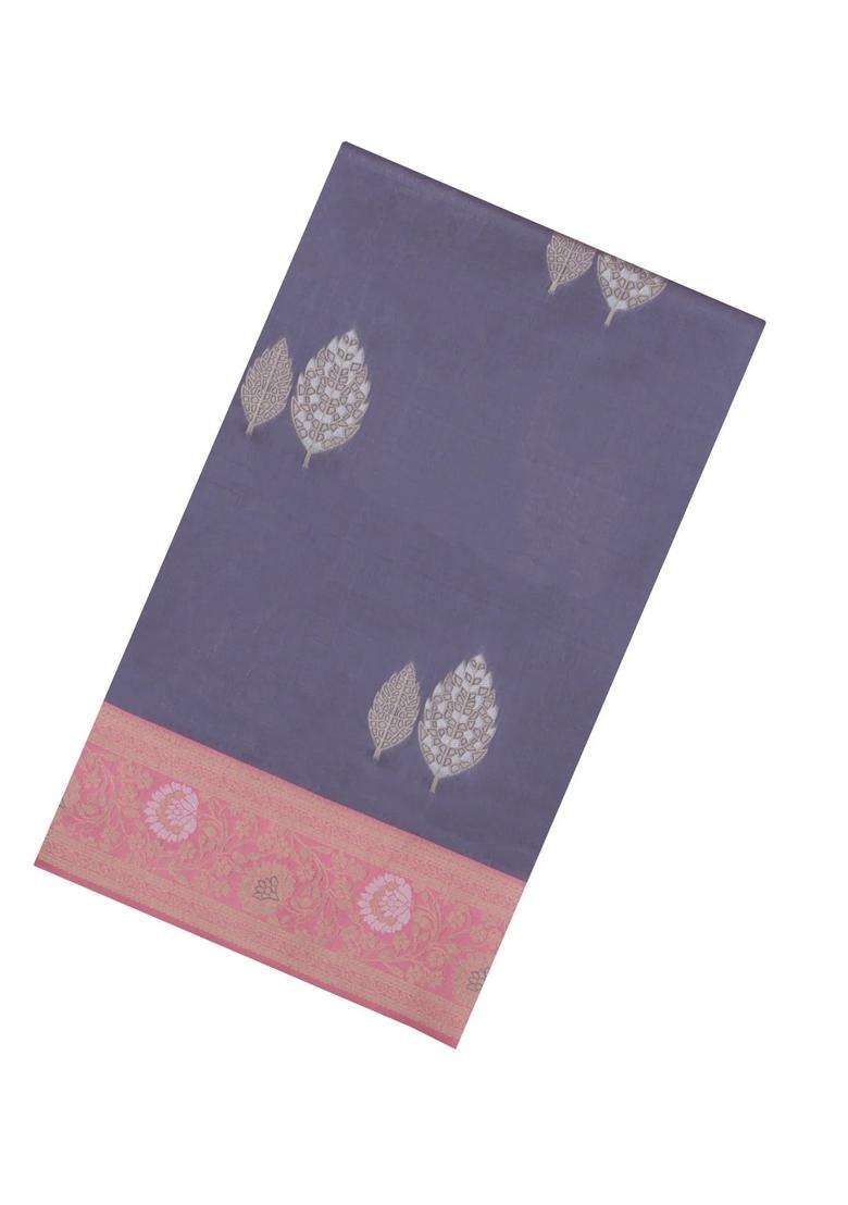 Grey Woven Aura Art Silk Saree With Zari Buttas Contrast Border With Jhalar With Buttas And Brocade Design For Women - Indya