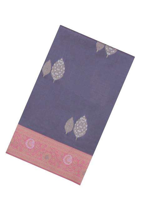 Grey Woven Aura Art Silk Saree With Zari Buttas Contrast Border With Jhalar With Buttas And Brocade Design For Women