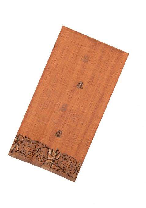 Rust Printed Synthetic Dupion Art Silk Saree With Floral Motifs For Women