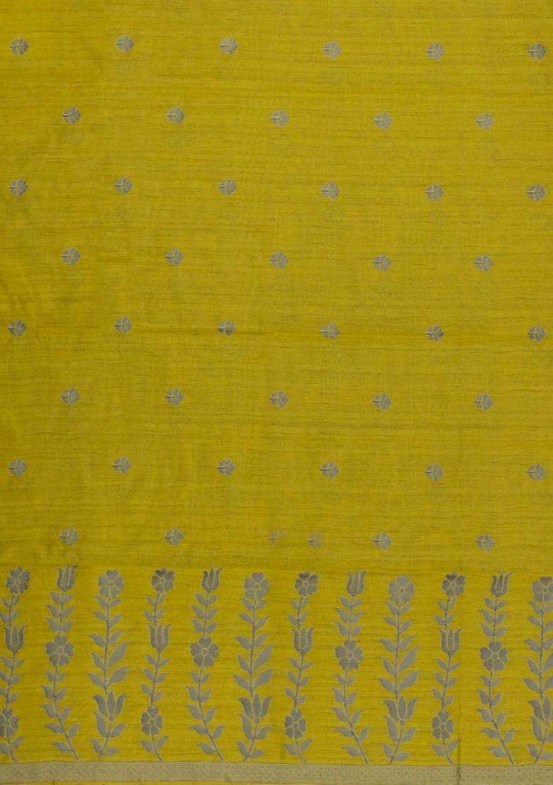 Olive Green Woven Synthetic Dupion Art Silk Saree With Floral Motifs With Buttas And Brocade Design For Women - Indya