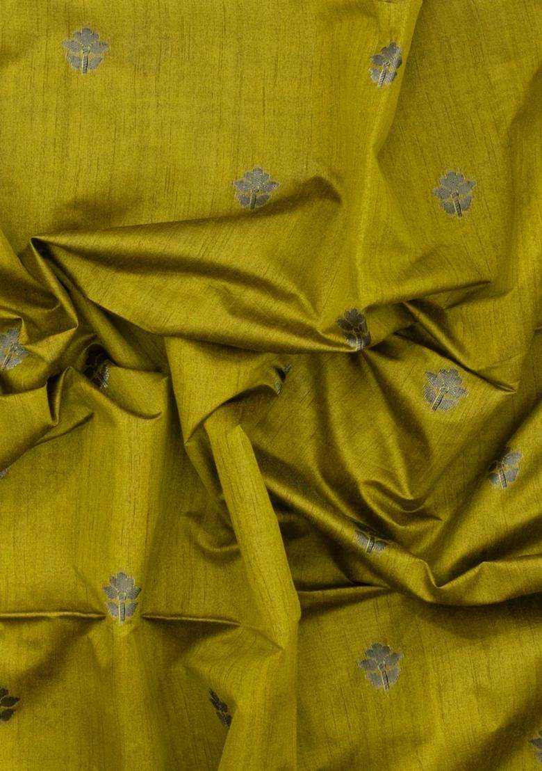 Olive Green Woven Synthetic Dupion Art Silk Saree With Floral Motifs With Buttas And Brocade Design For Women - Indya