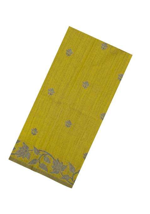 Olive Green Woven Synthetic Dupion Art Silk Saree With Floral Motifs With Buttas And Brocade Design For Women