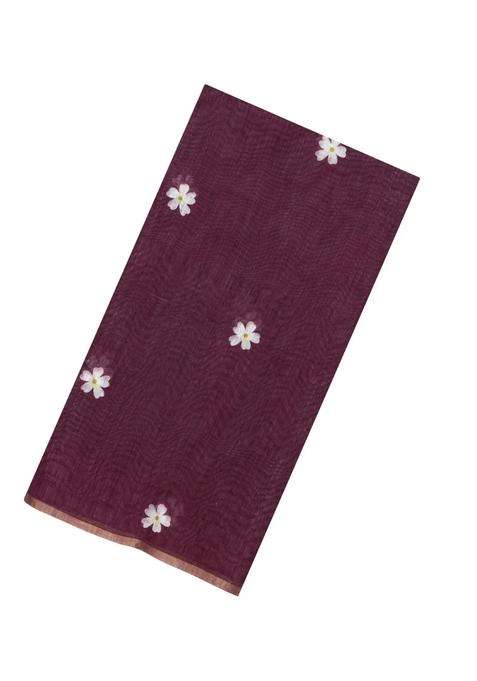 Lilac Printed Art Linen Saree Flower Motifs With Jhalar For Women