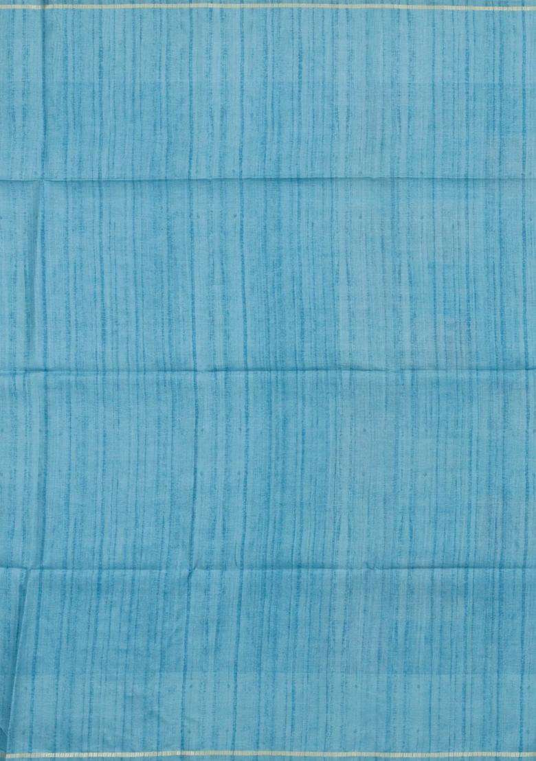 Light Blue Printed Synthetic Dupion Art Silk Saree With Checks Contrast Border For Women - Indya