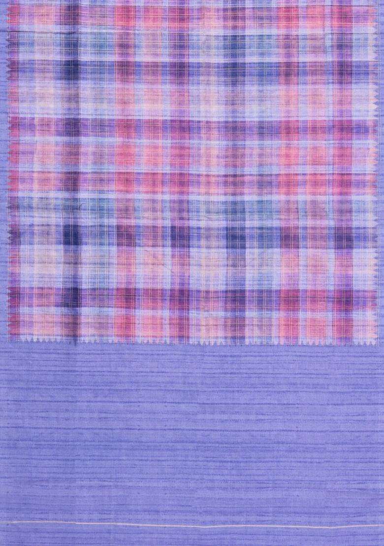 Lavander Lavender Printed Synthetic Dupion Art Silk Saree With Checks Contrast Border For Women - Indya