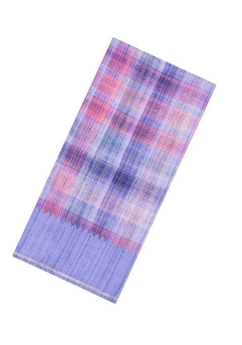 Lavander Lavender Printed Synthetic Dupion Art Silk Saree With Checks Contrast Border For Women